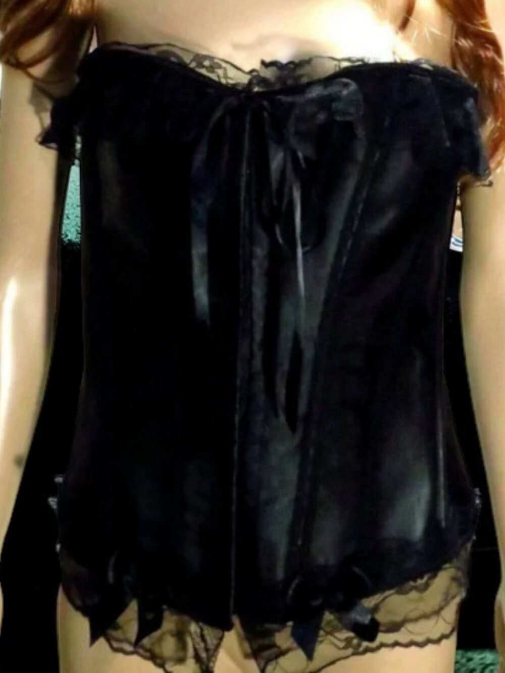 NEW Black Satin & Lace Boned Corset